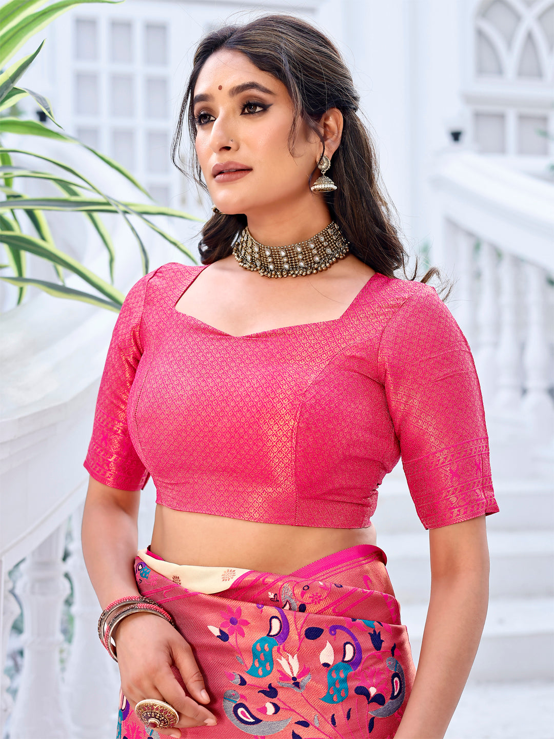Pink and Cream color beautiful paithani saree with rich meenakari work with Rich Pallu Weawing With Blouse Piece.