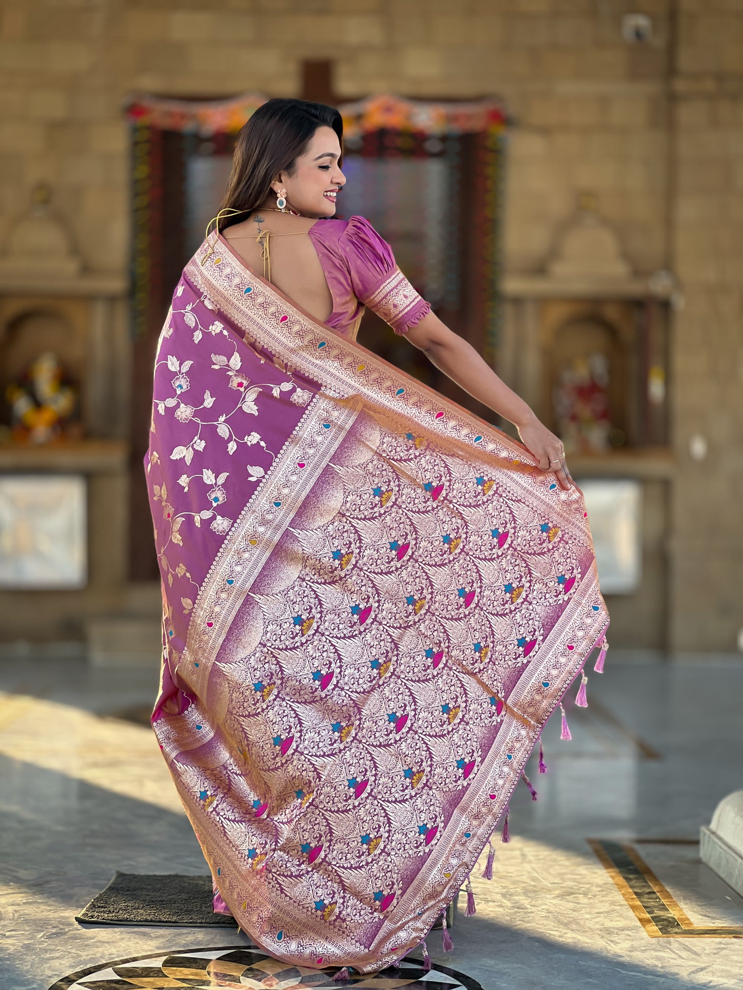 Beautiful Nude-Coloured And Gold-Toned Banarasi Saree