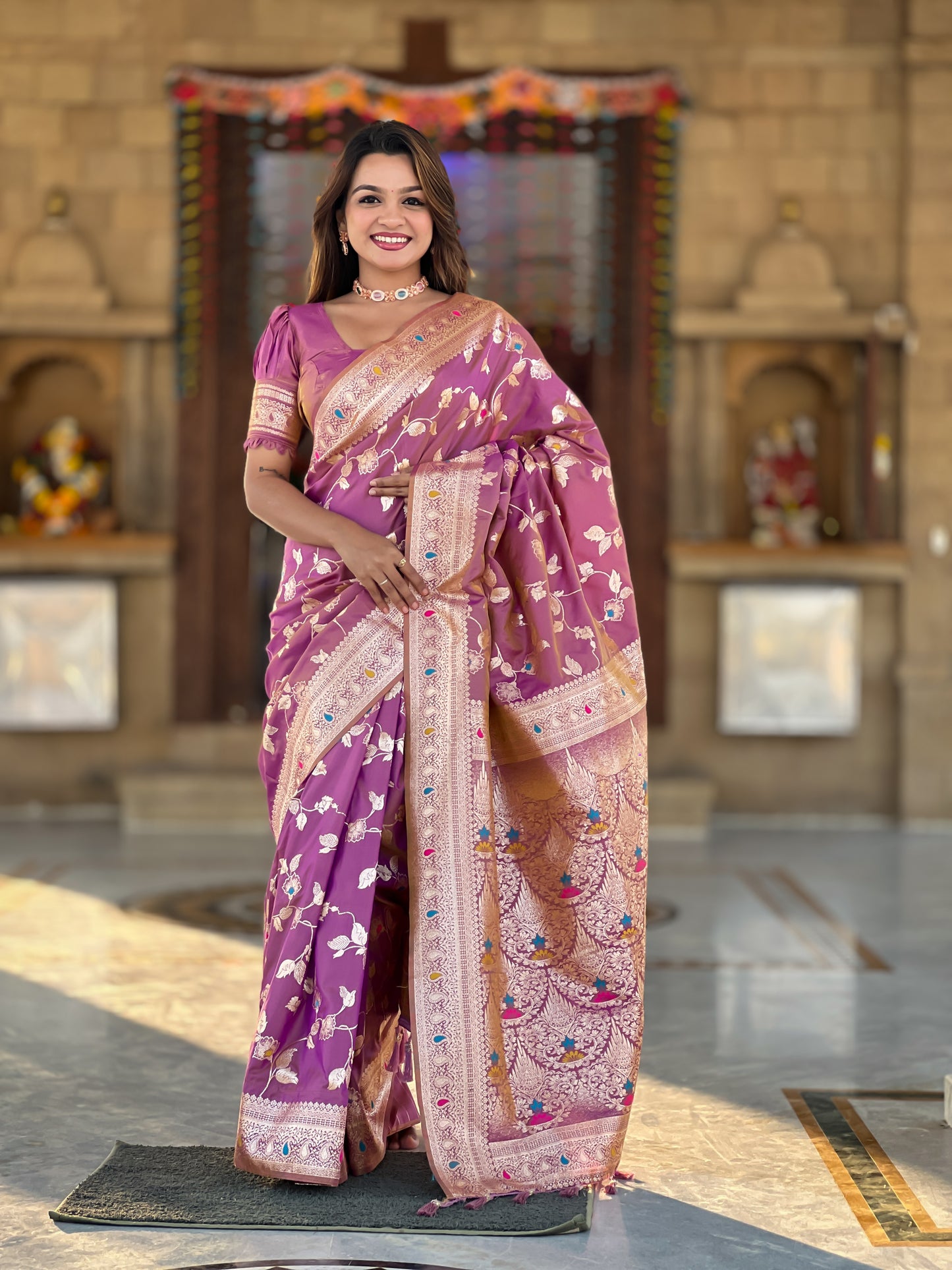 Beautiful Nude-Coloured And Gold-Toned Banarasi Saree