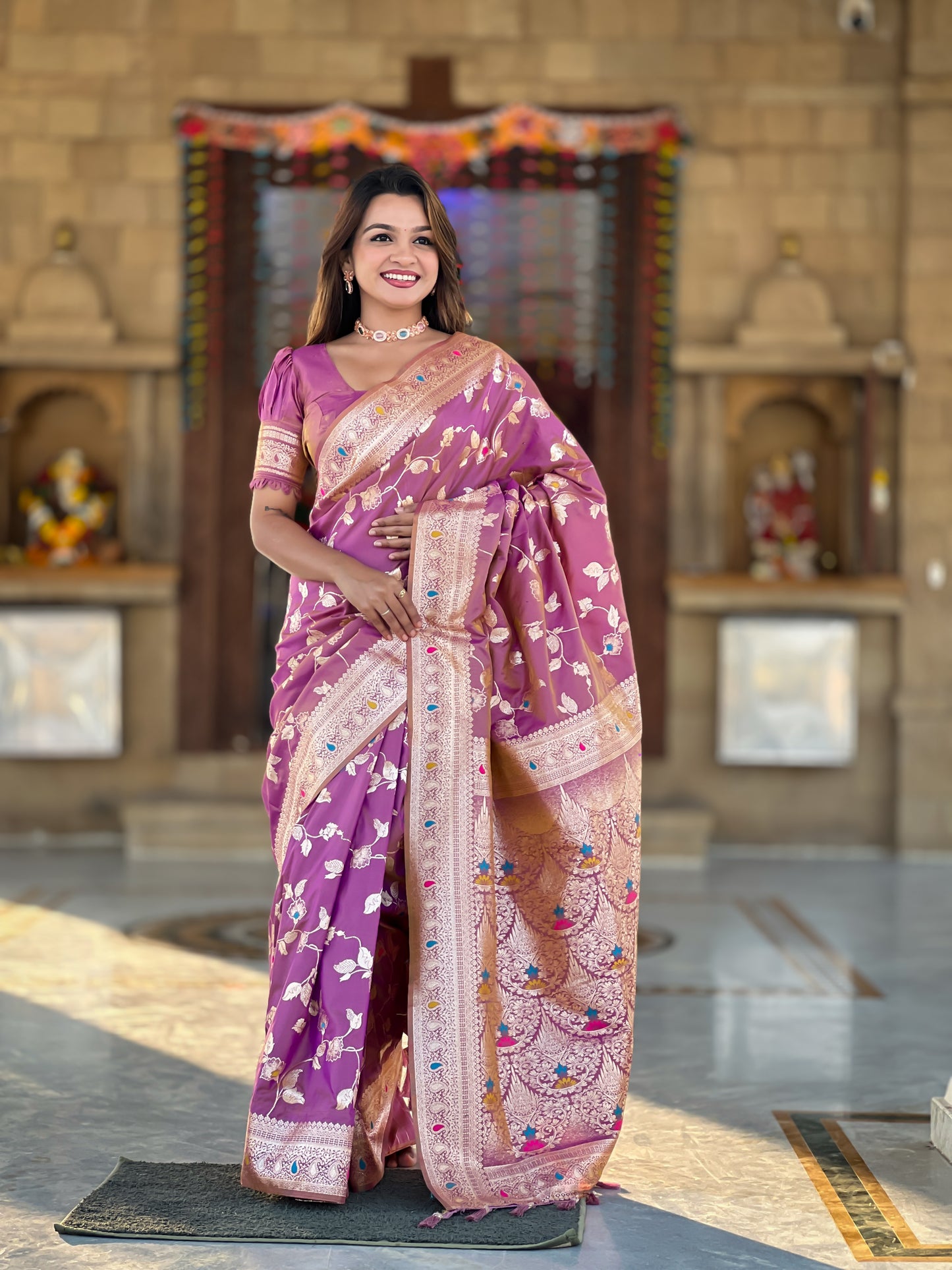 Beautiful Nude-Coloured And Gold-Toned Banarasi Saree