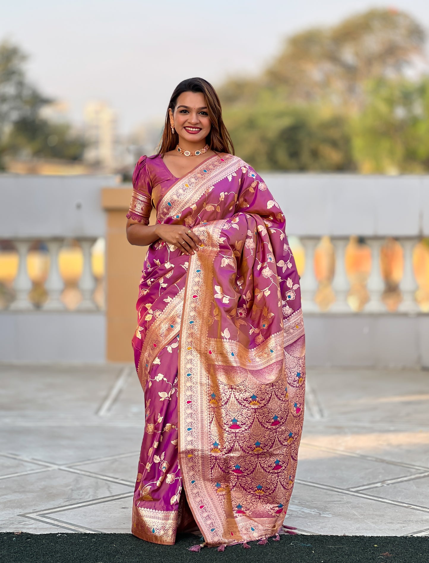 Beautiful Nude-Coloured And Gold-Toned Banarasi Saree