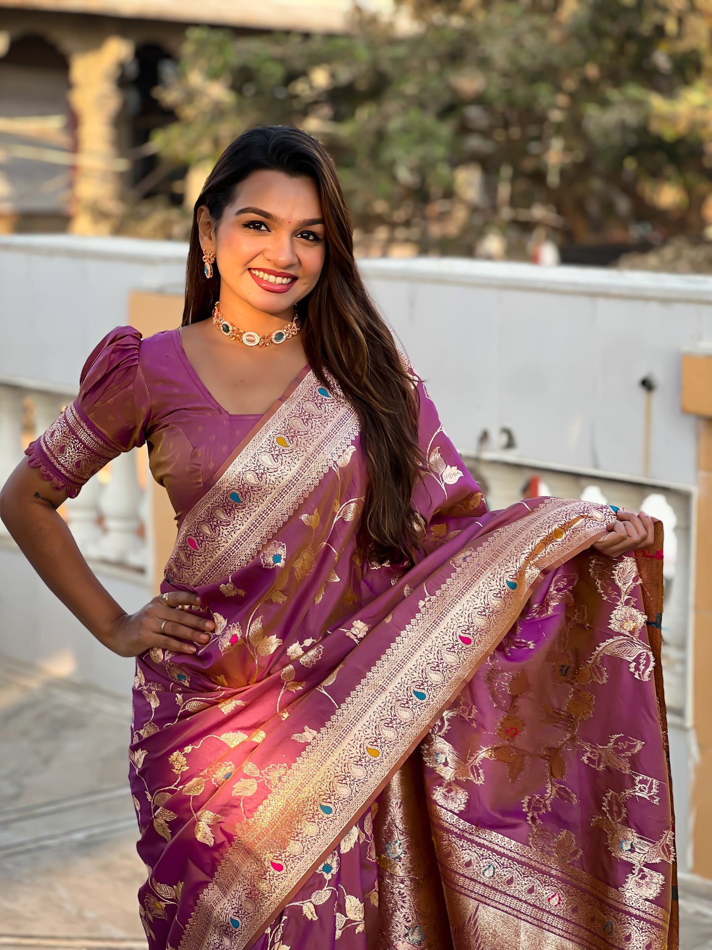 Beautiful Nude-Coloured And Gold-Toned Banarasi Saree