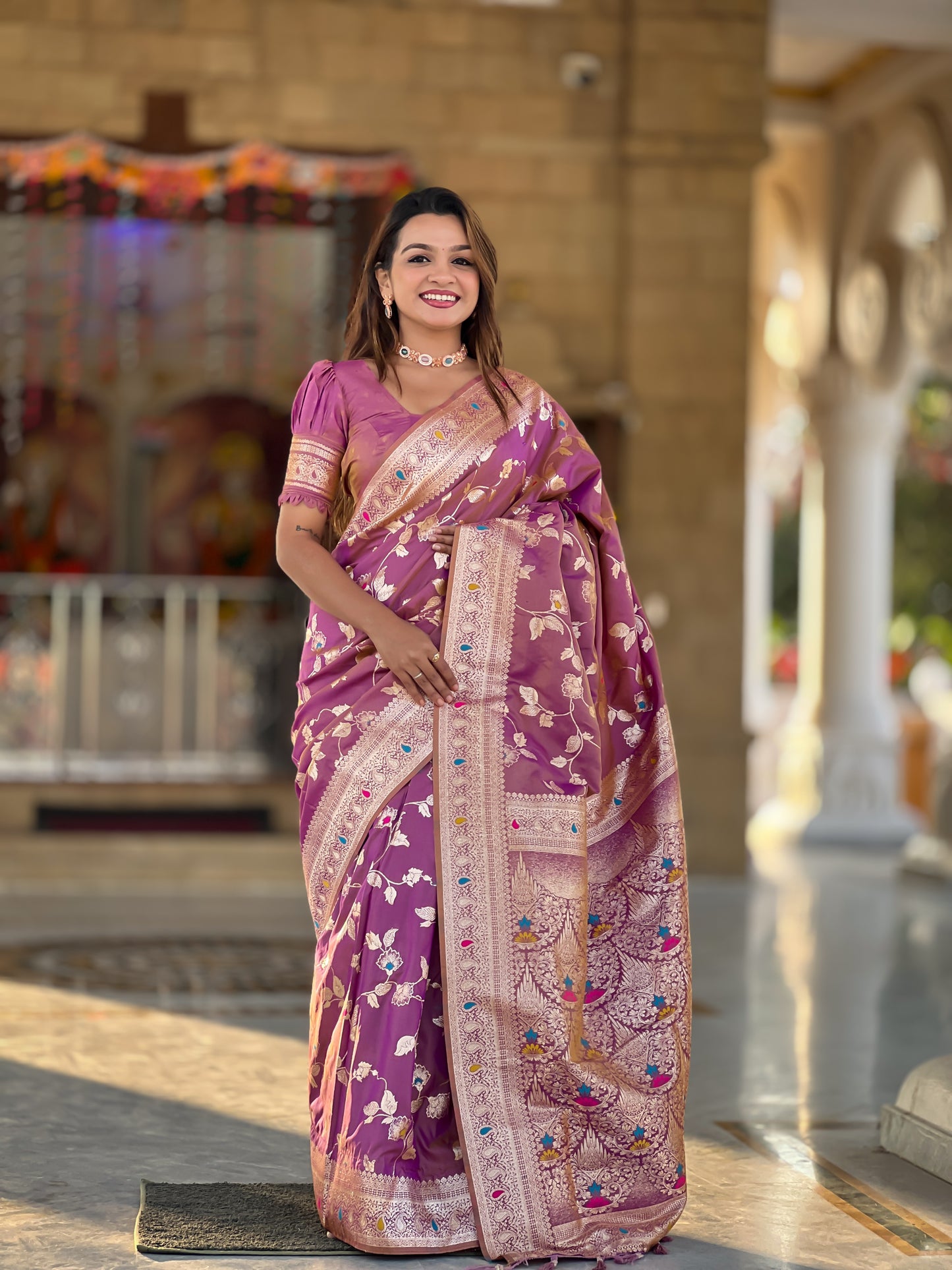 Beautiful Nude-Coloured And Gold-Toned Banarasi Saree