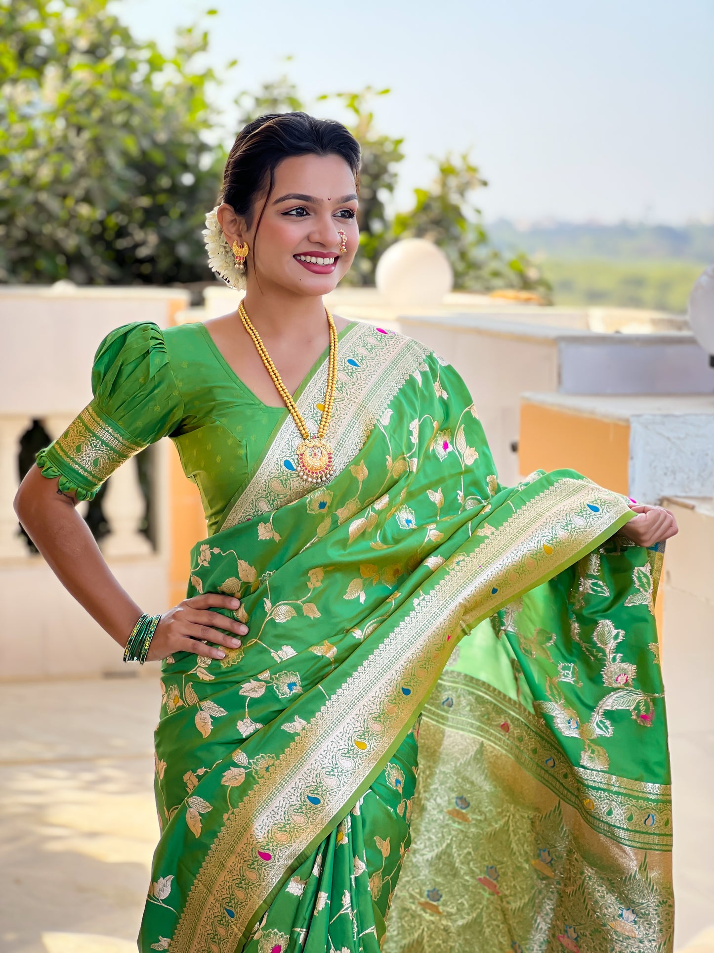 Soft And Silk Fit Parrot Green Color Banarasi Silk Saree With Blouse