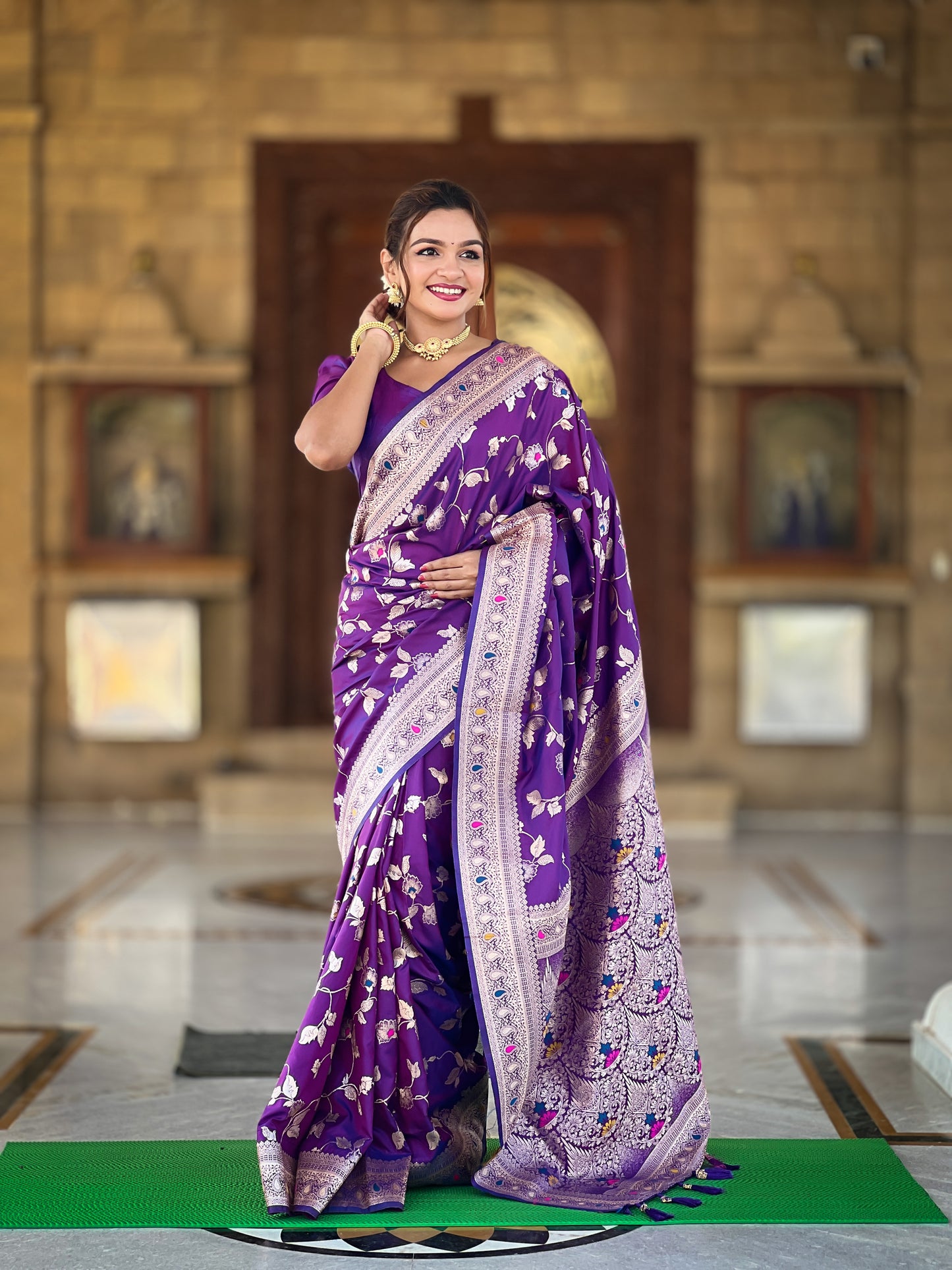 Soft Banarasi Silk Saree With Minakari Zari, Rich Pallu With Tassels
