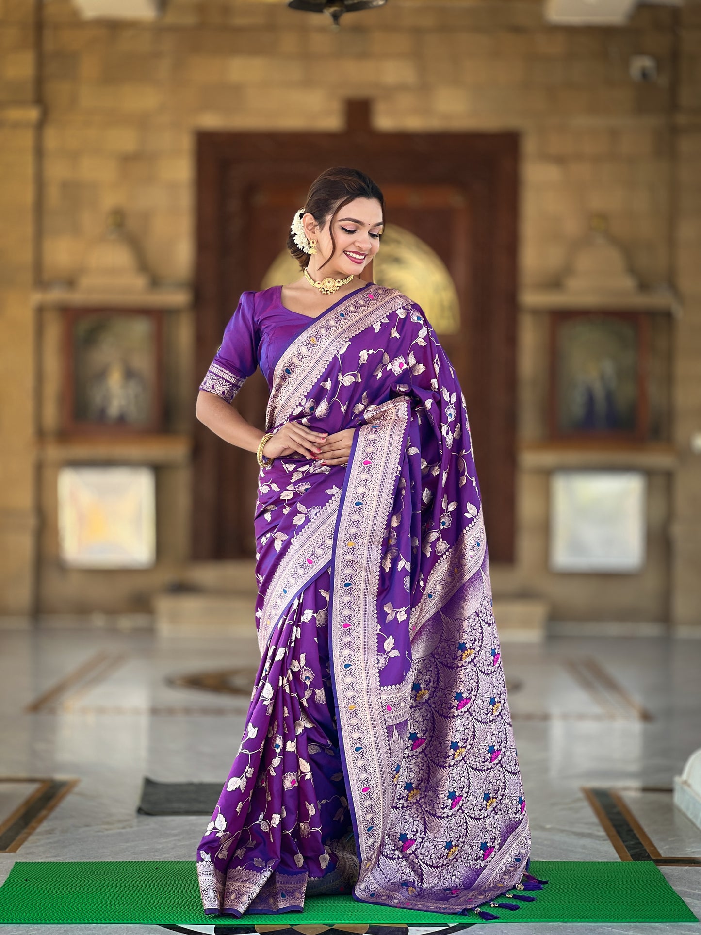 Soft Banarasi Silk Saree With Minakari Zari, Rich Pallu With Tassels
