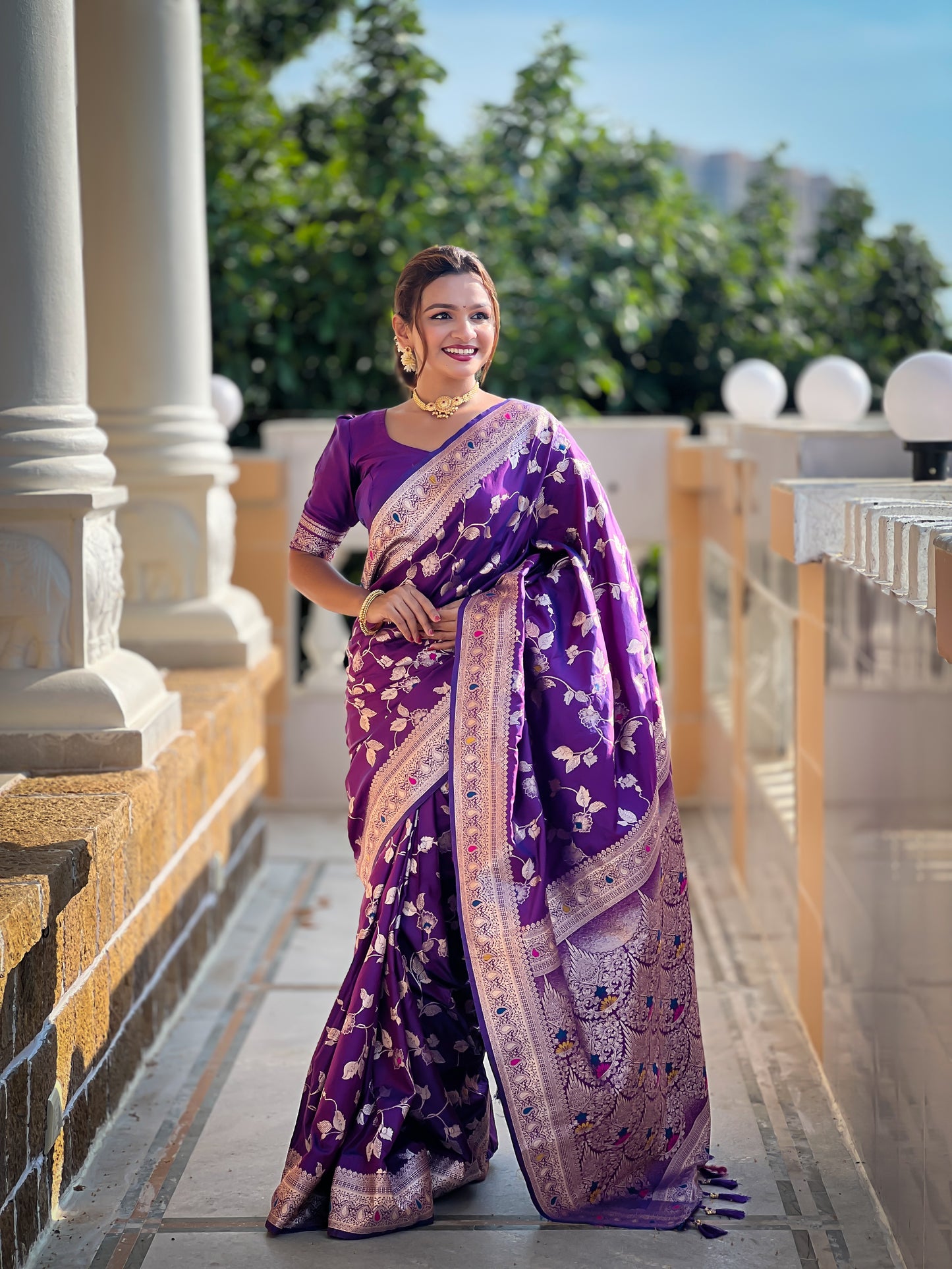 Soft Banarasi Silk Saree With Minakari Zari, Rich Pallu With Tassels
