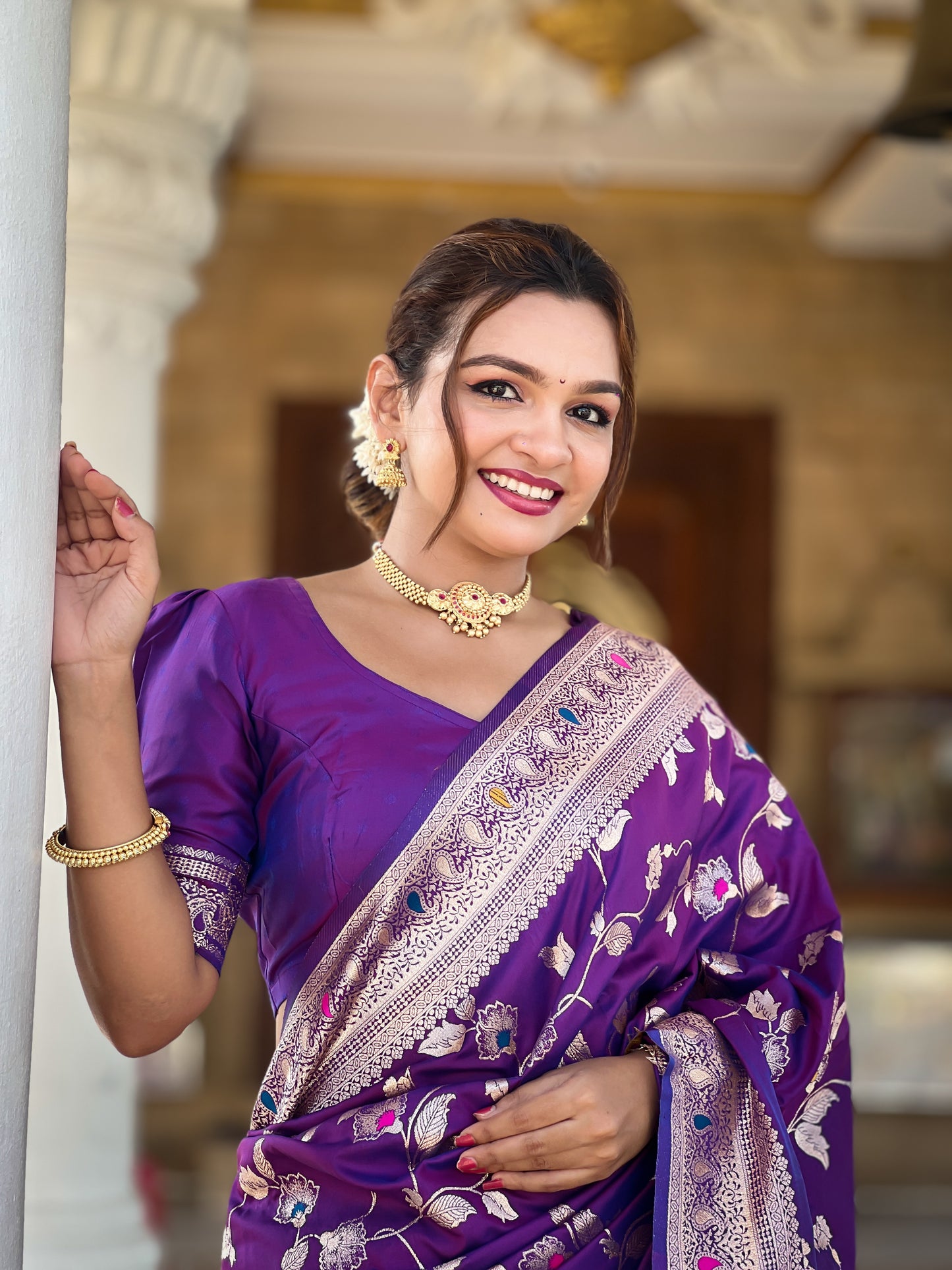 Soft Banarasi Silk Saree With Minakari Zari, Rich Pallu With Tassels