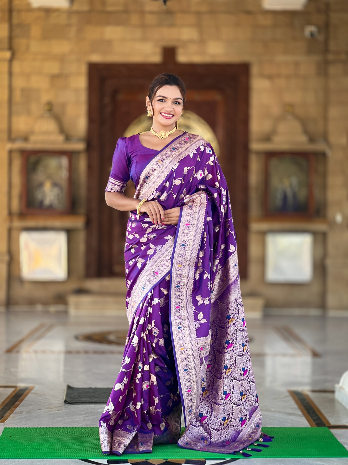 Soft Banarasi Silk Saree With Minakari Zari, Rich Pallu With Tassels