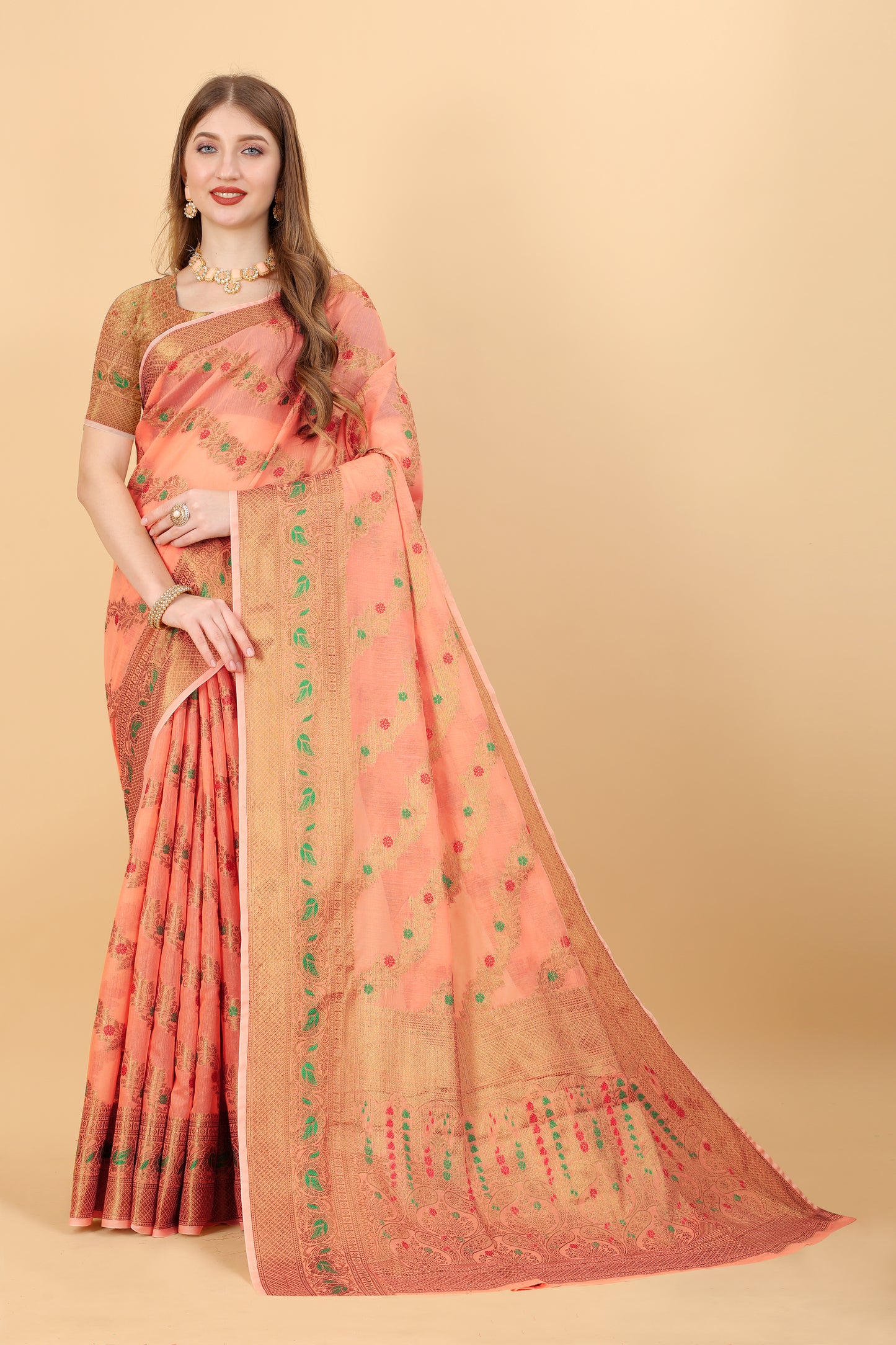 Soft cotton saree with zari weawing design and Rich Zari weawing Pallu with zari weawing border