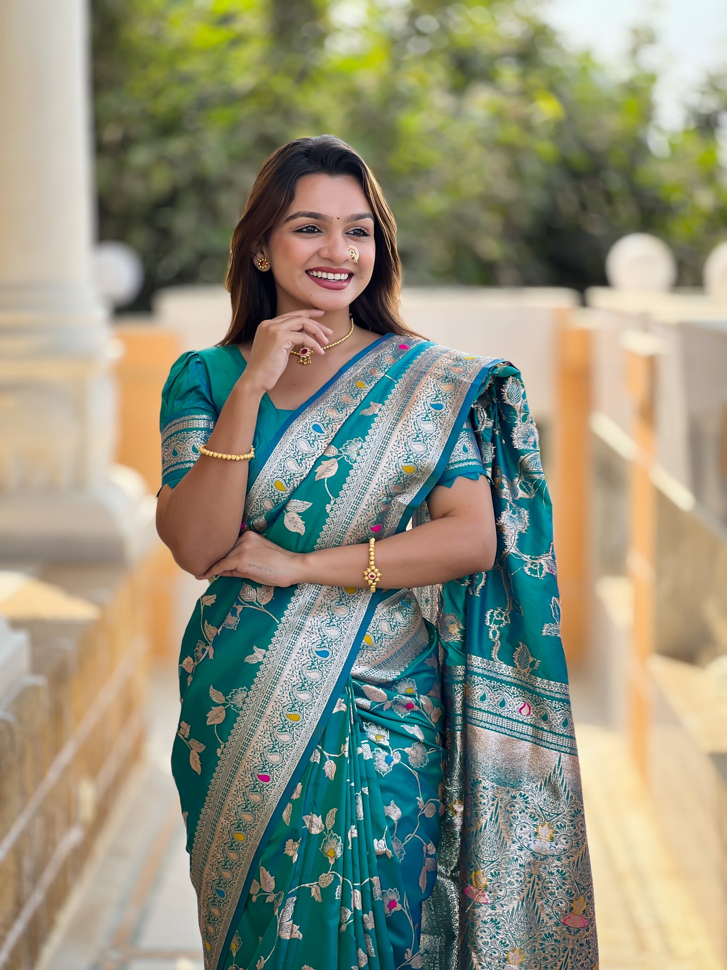 Attractive Blue Soft Banarasi Silk Saree With Lovely Blouse Piece