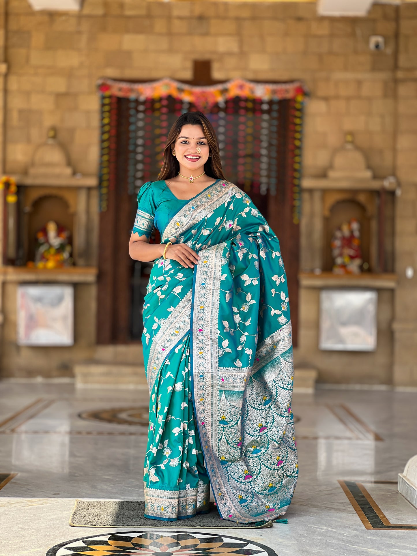 Attractive Blue Soft Banarasi Silk Saree With Lovely Blouse Piece