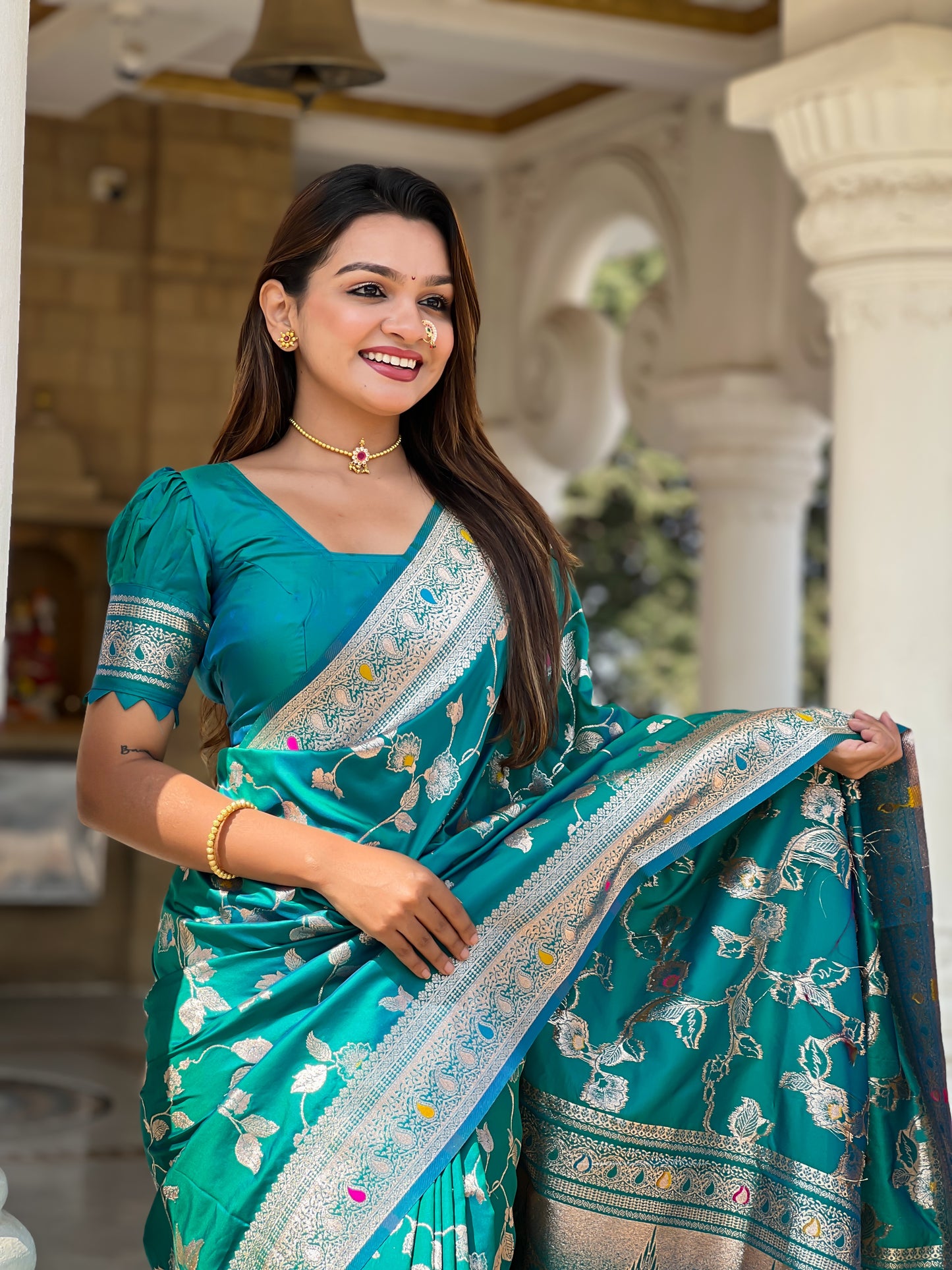 Attractive Blue Soft Banarasi Silk Saree With Lovely Blouse Piece