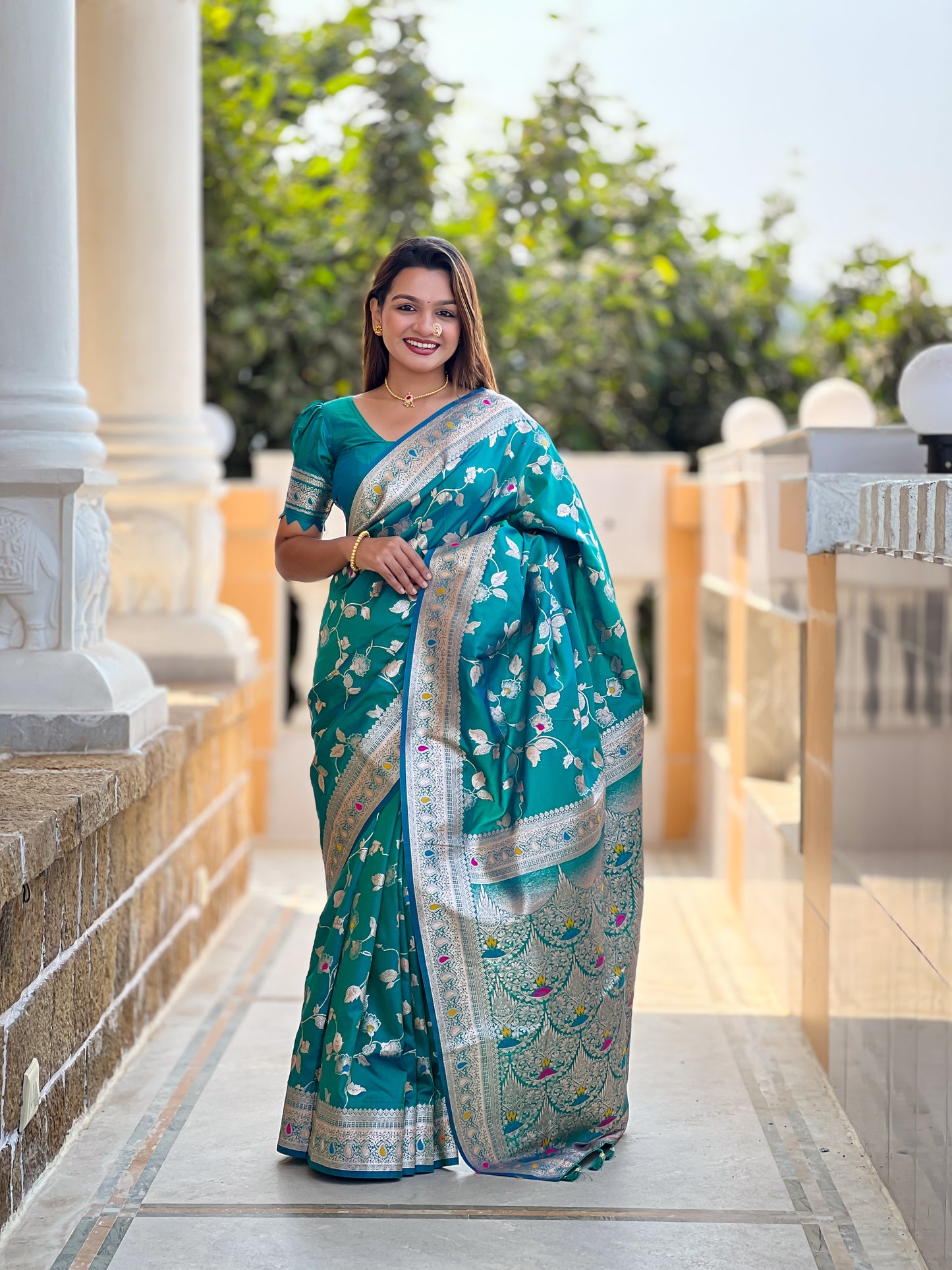 Attractive Blue Soft Banarasi Silk Saree With Lovely Blouse Piece