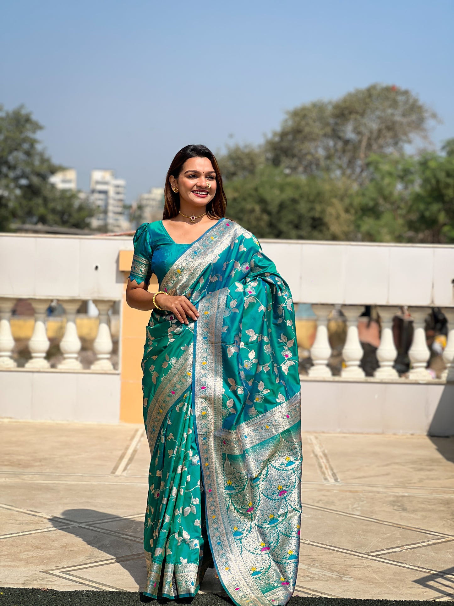 Attractive Blue Soft Banarasi Silk Saree With Lovely Blouse Piece