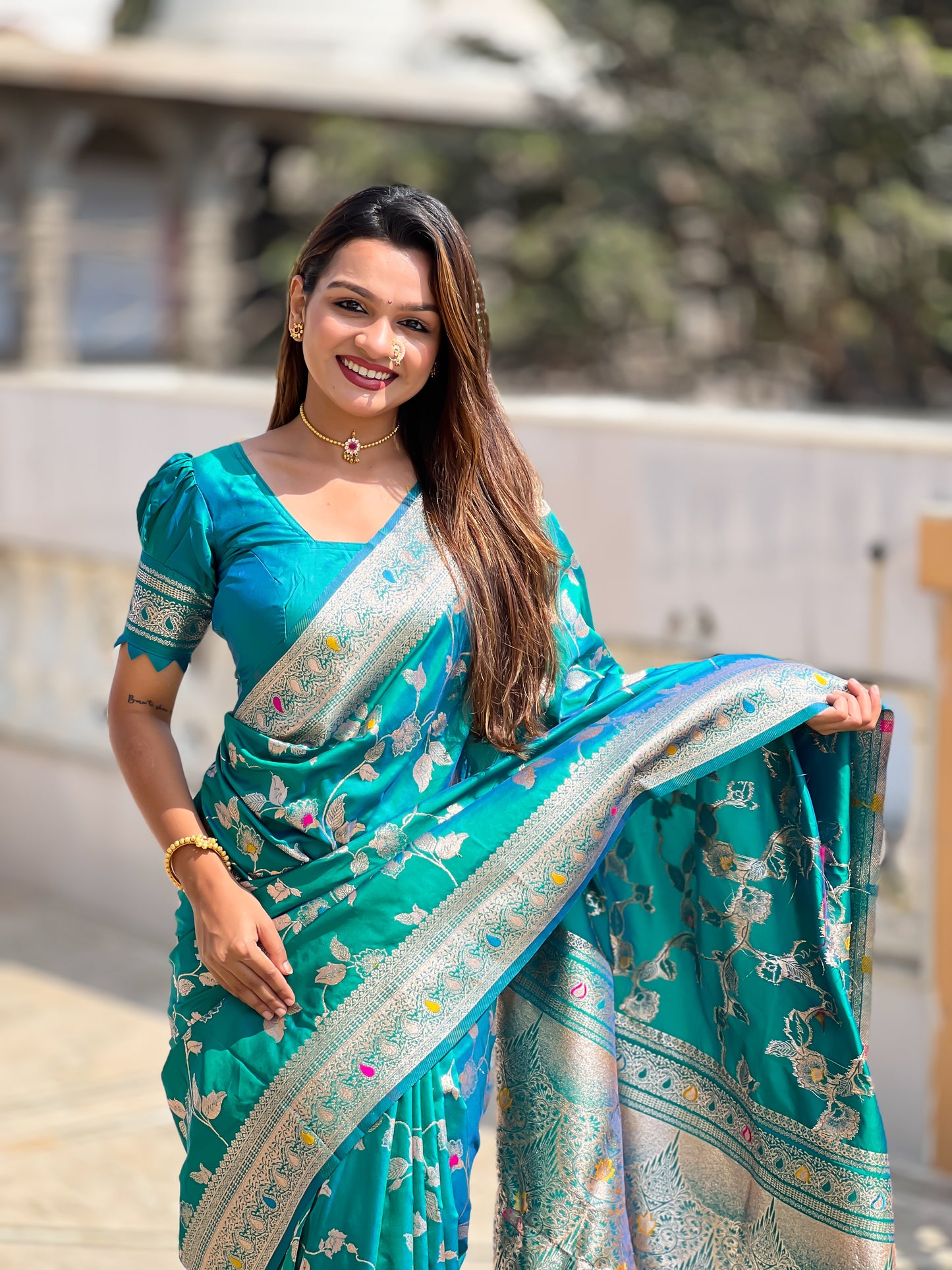 Attractive Blue Soft Banarasi Silk Saree With Lovely Blouse Piece