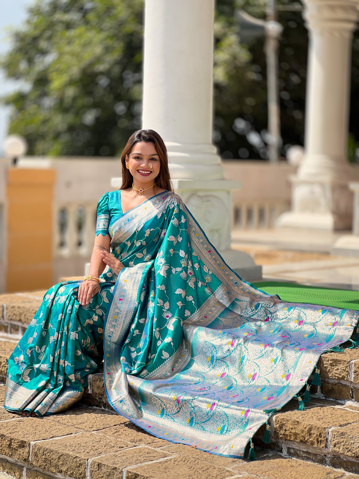 Attractive Blue Soft Banarasi Silk Saree With Lovely Blouse Piece