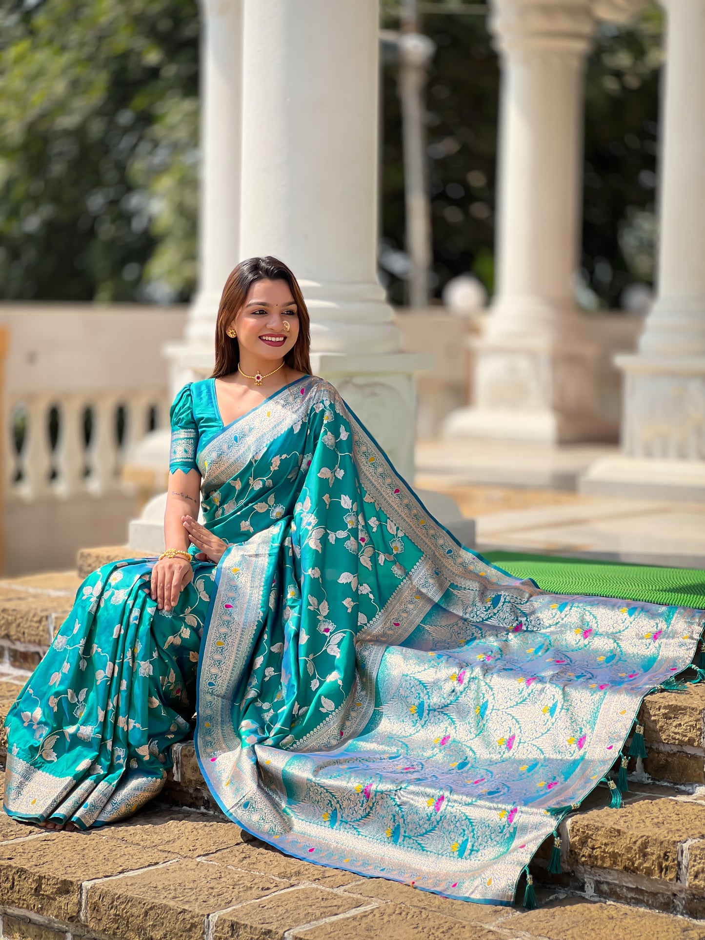 Attractive Blue Soft Banarasi Silk Saree With Lovely Blouse Piece