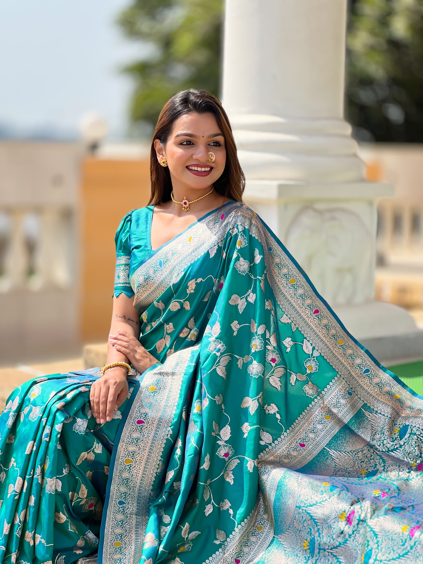 Attractive Blue Soft Banarasi Silk Saree With Lovely Blouse Piece