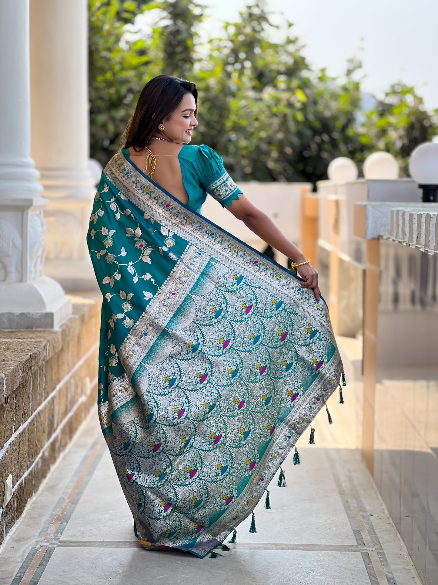 Attractive Blue Soft Banarasi Silk Saree With Lovely Blouse Piece