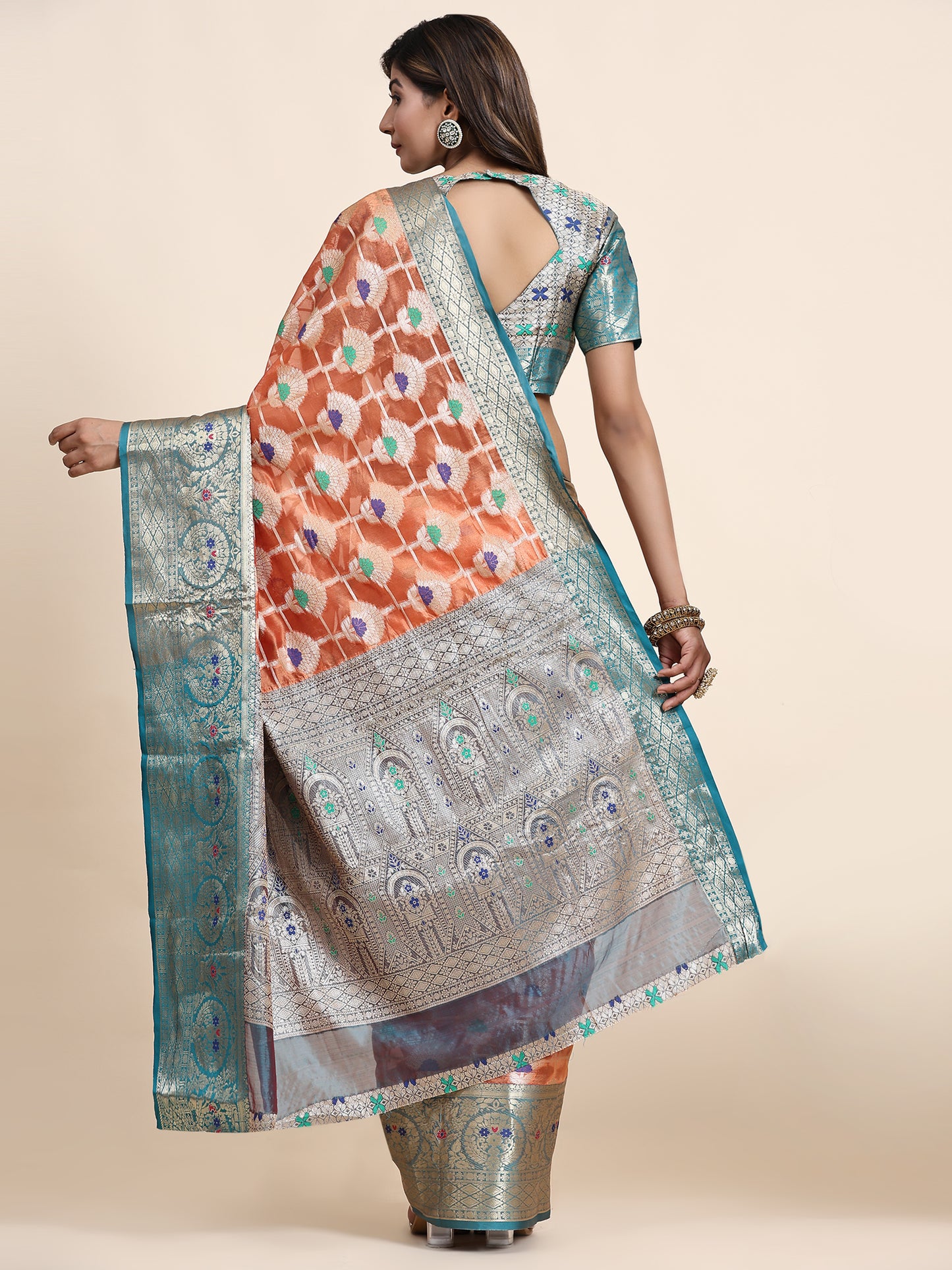 Soft Organza Silk saree with Meenakari weawing design and Rich Zari weawing Pallu with zari weawing border