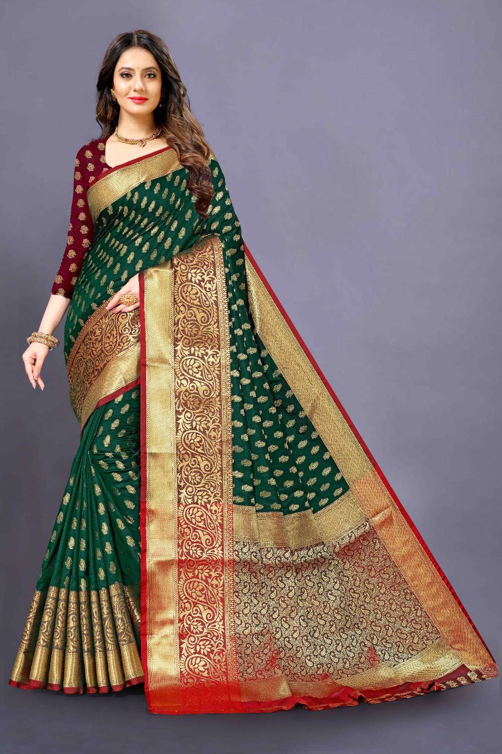 Women's Soft Lichi Silk Saree with Golden Zari Woven and Beautiful Rich Pallu Design & Jacquard Work Saree With Unstiched Blouse Piece.