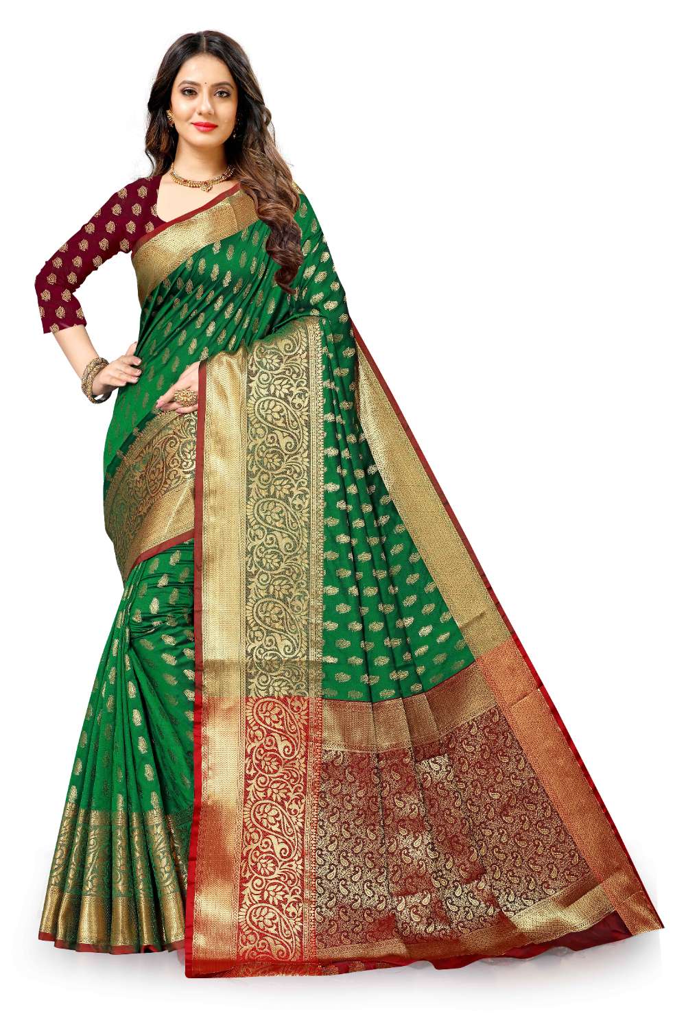 Women's Soft Lichi Silk Saree with Golden Zari Woven and Beautiful Rich Pallu Design & Jacquard Work Saree With Unstiched Blouse Piece.