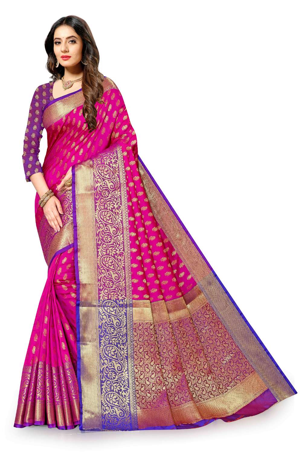 Women's Soft Lichi Silk Saree with Golden Zari Woven and Beautiful Rich Pallu Design & Jacquard Work Saree With Unstiched Blouse Piece.