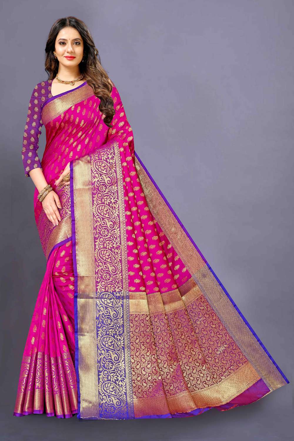 Women's Soft Lichi Silk Saree with Golden Zari Woven and Beautiful Rich Pallu Design & Jacquard Work Saree With Unstiched Blouse Piece.
