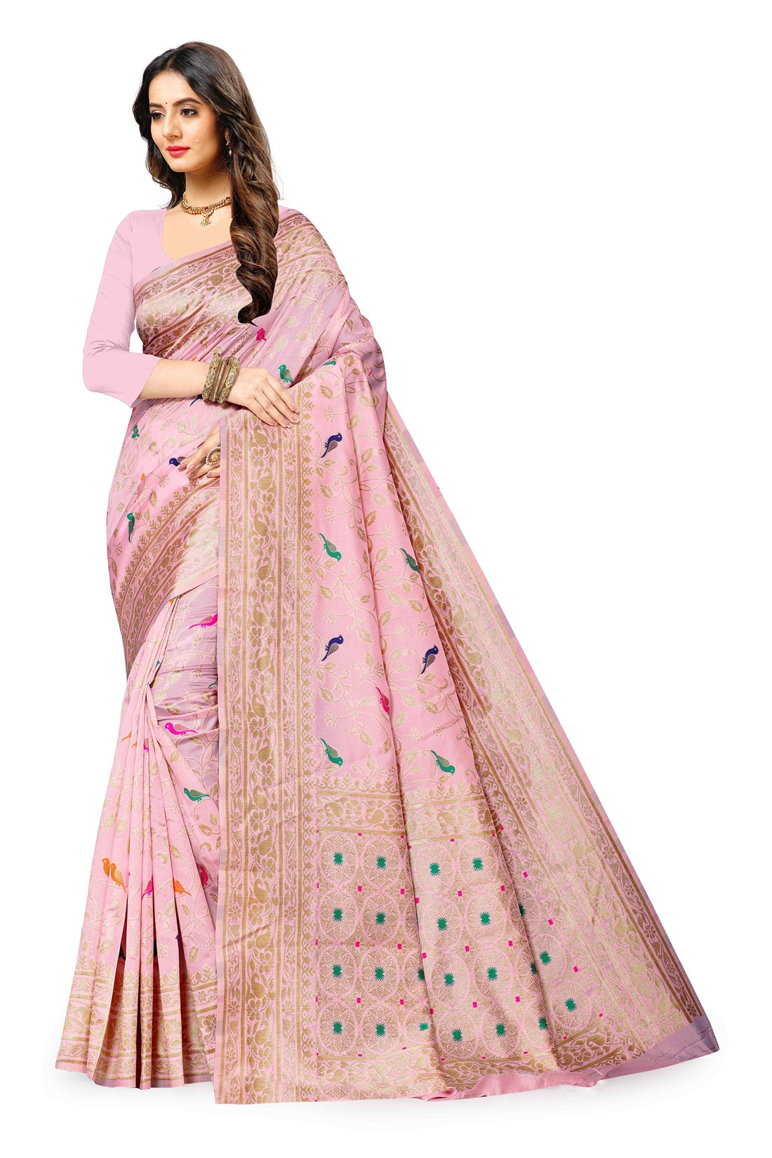 Women's Soft Lichi Silk Saree with Golden Zari Woven and Beautiful Rich Pallu Design & Jacquard Work Saree With Unstiched Blouse Piece.