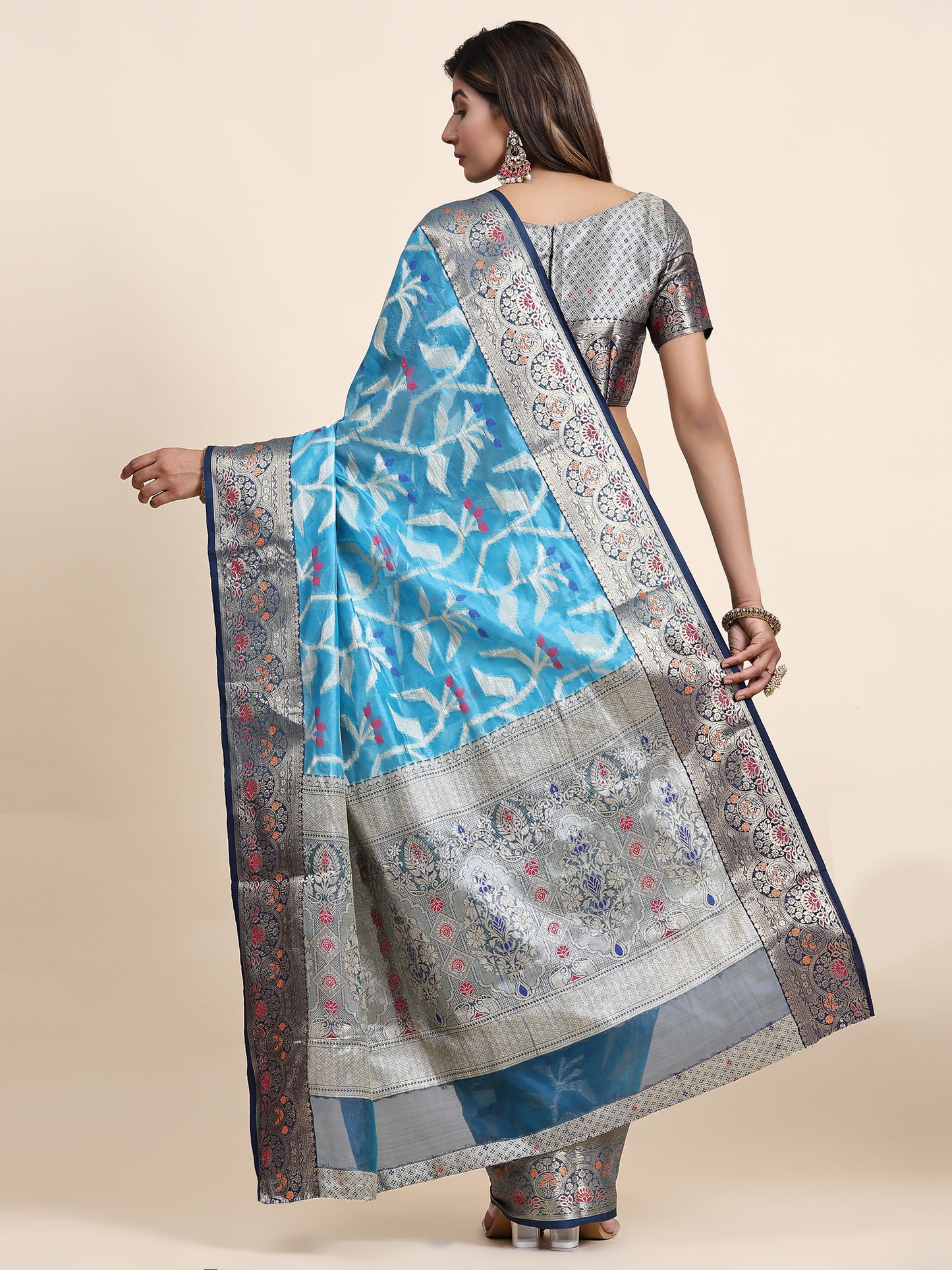 Soft Organza Silk saree with Meenakari weawing design and Rich Zari weawing Pallu with zari weawing border