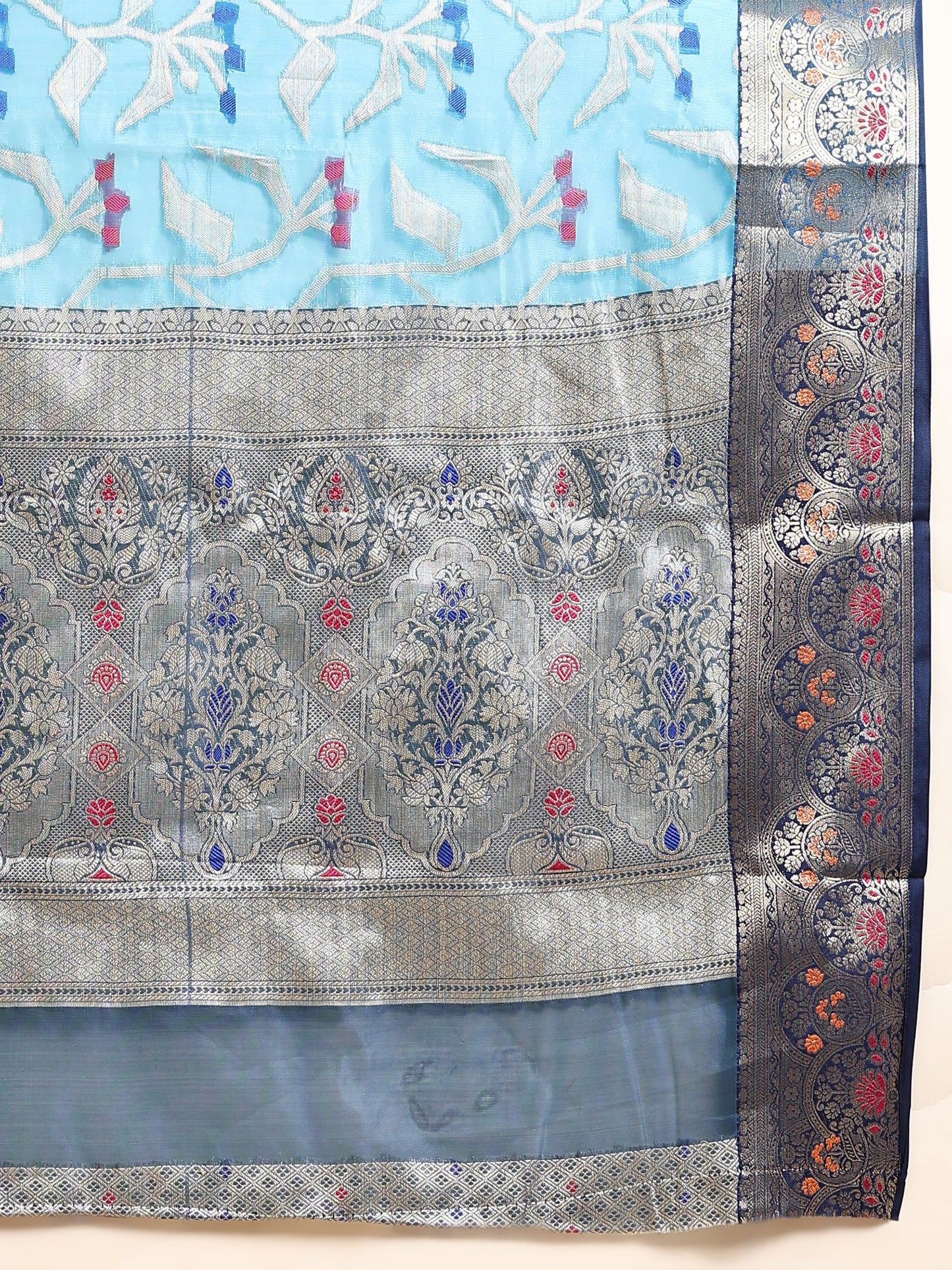 Soft Organza Silk saree with Meenakari weawing design and Rich Zari weawing Pallu with zari weawing border