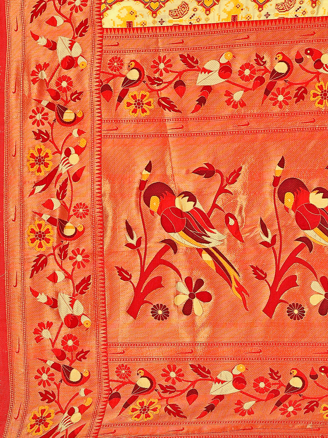 TUSHIKA - 4 Yellow Cream Red TOP DYED Premium Cotton Silk with a spun base yarn