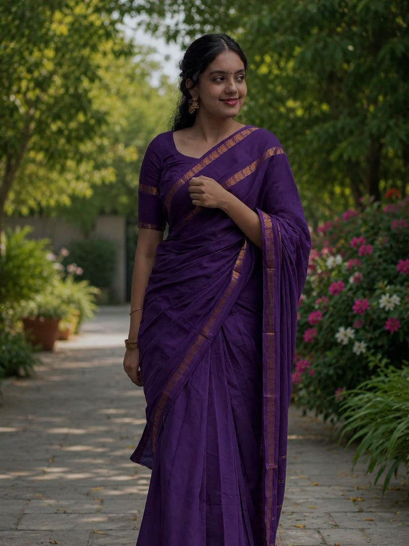 KeKoVi Dark Forest Green Soft Silk Saree with Elegant Gold Border | Traditional Festive Wear for Women