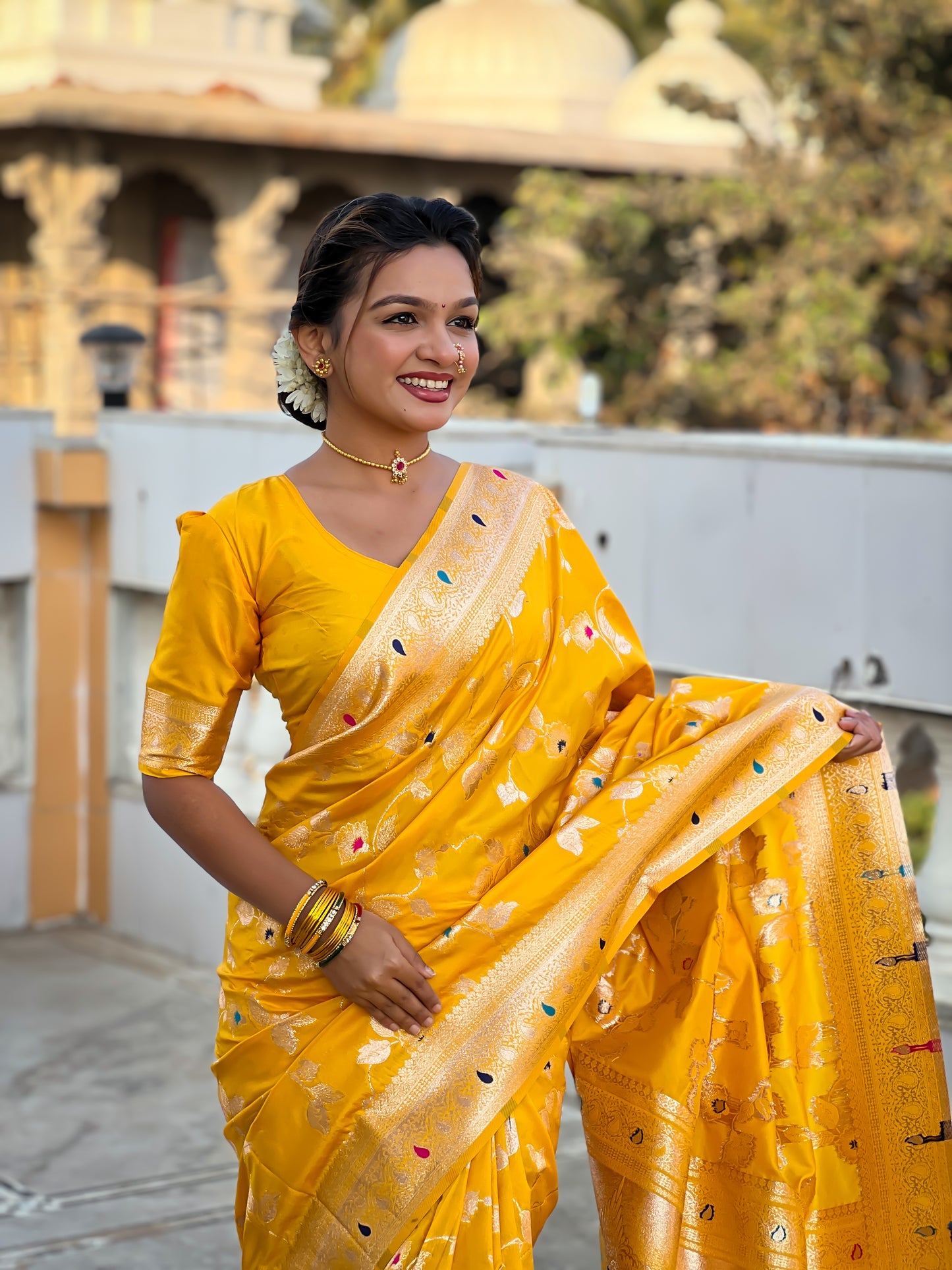 Yellow Color Soft Banarasi Silk Saree With Minakari Zari, Rich Pallu With Tassels