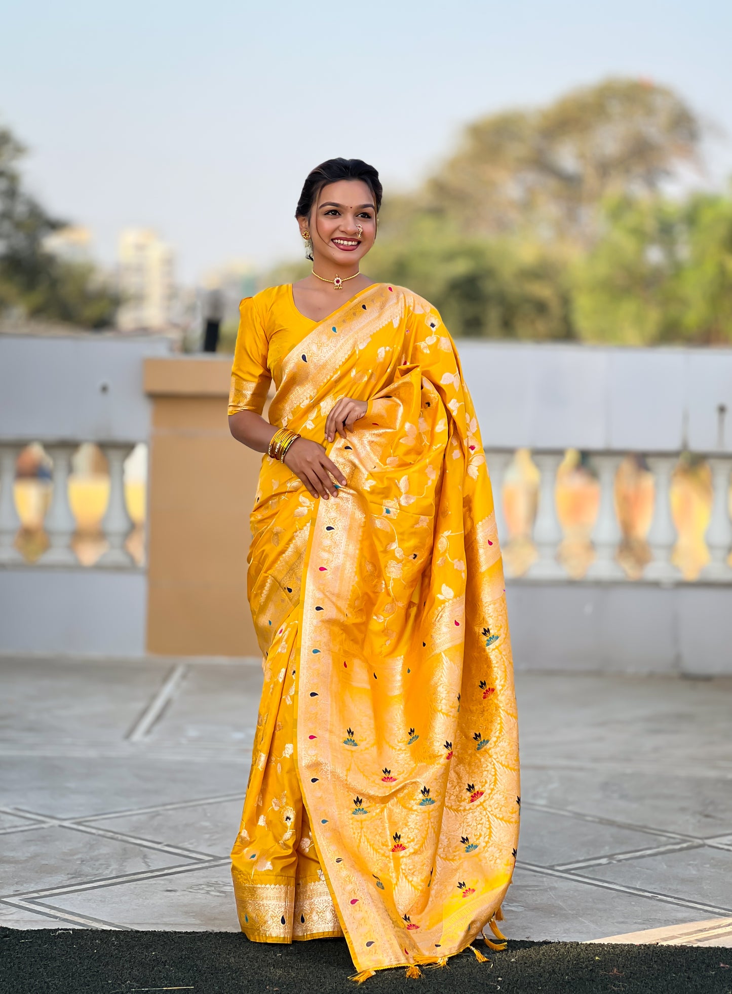 Yellow Color Soft Banarasi Silk Saree With Minakari Zari, Rich Pallu With Tassels