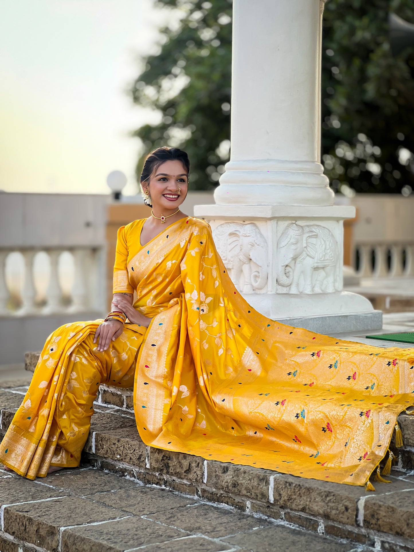 Yellow Color Soft Banarasi Silk Saree With Minakari Zari, Rich Pallu With Tassels
