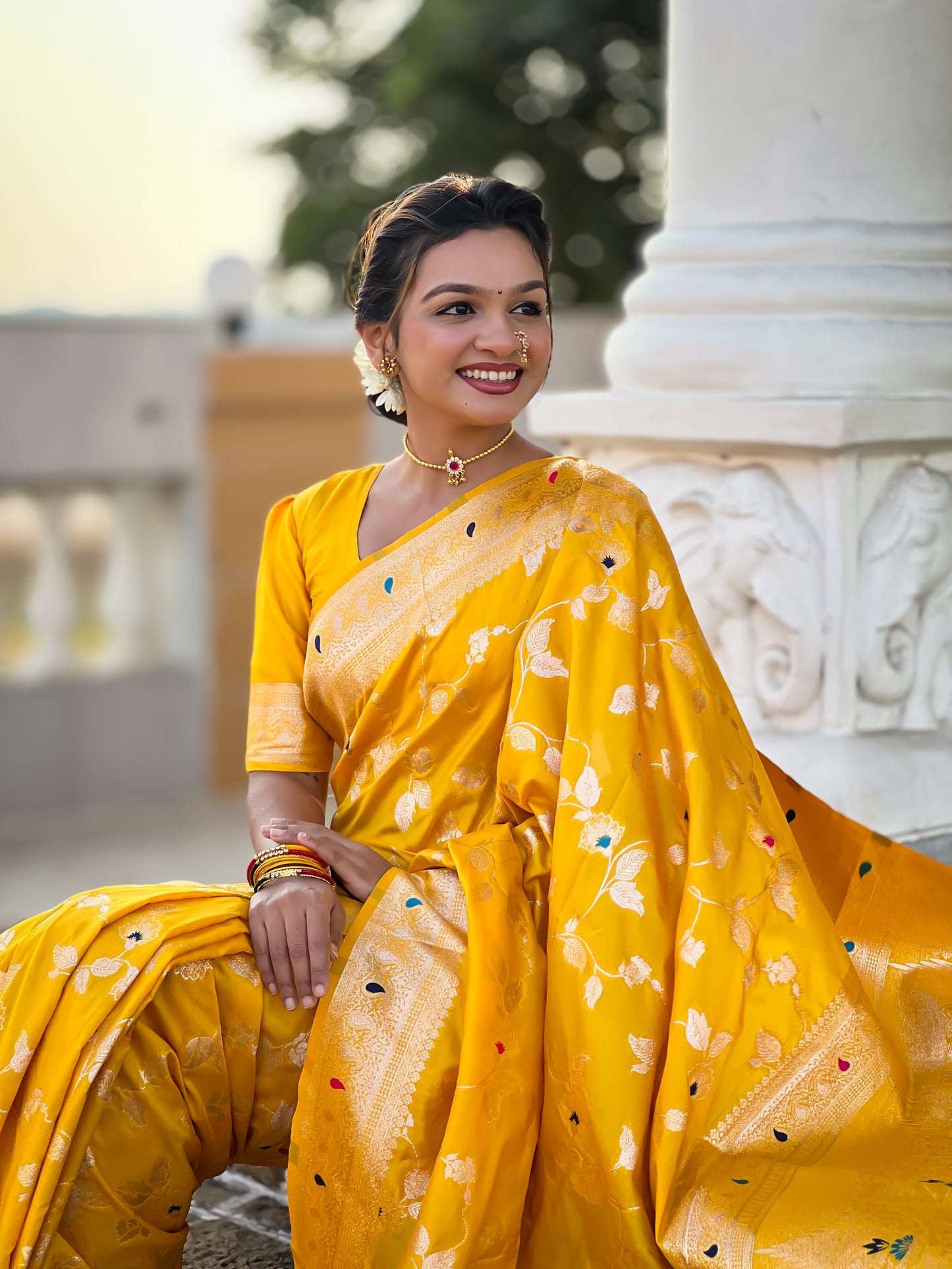 Yellow Color Soft Banarasi Silk Saree With Minakari Zari, Rich Pallu With Tassels