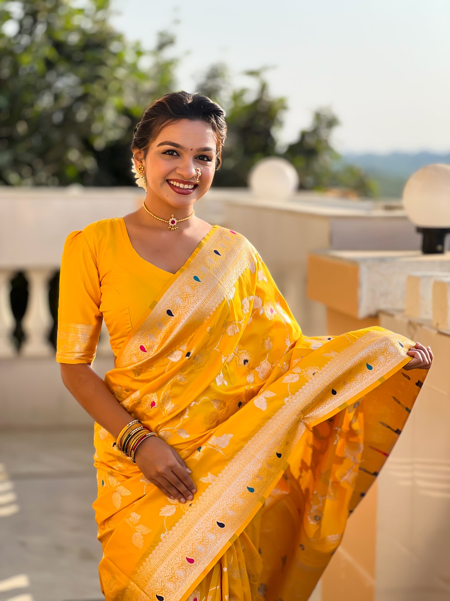Yellow Color Soft Banarasi Silk Saree With Minakari Zari, Rich Pallu With Tassels