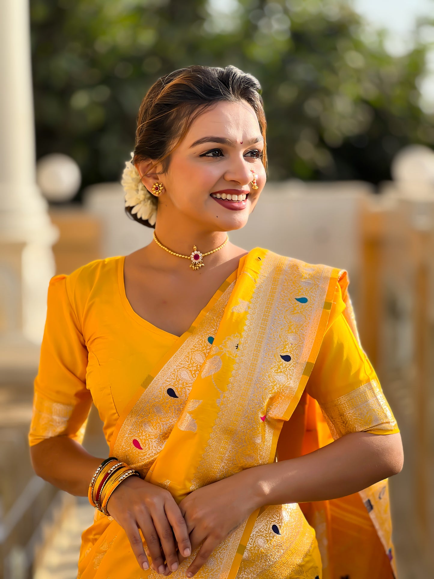 Yellow Color Soft Banarasi Silk Saree With Minakari Zari, Rich Pallu With Tassels