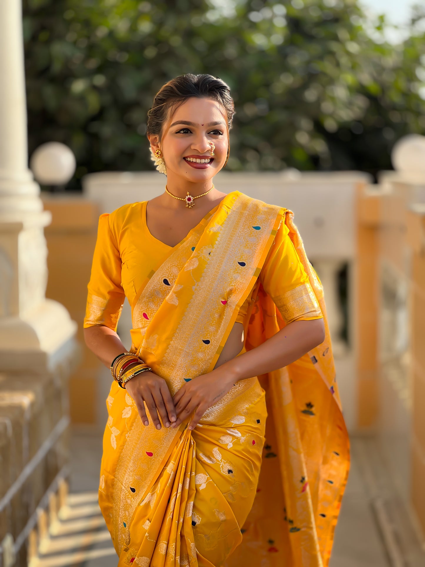 Yellow Color Soft Banarasi Silk Saree With Minakari Zari, Rich Pallu With Tassels
