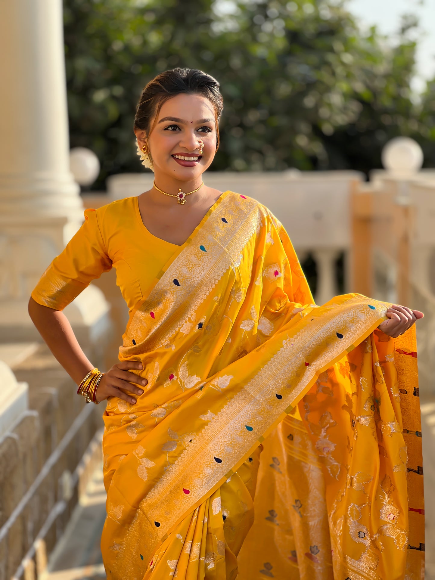 Yellow Color Soft Banarasi Silk Saree With Minakari Zari, Rich Pallu With Tassels