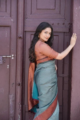 Pure Banarasi Silk Saree With Twirling Blouse Piece.