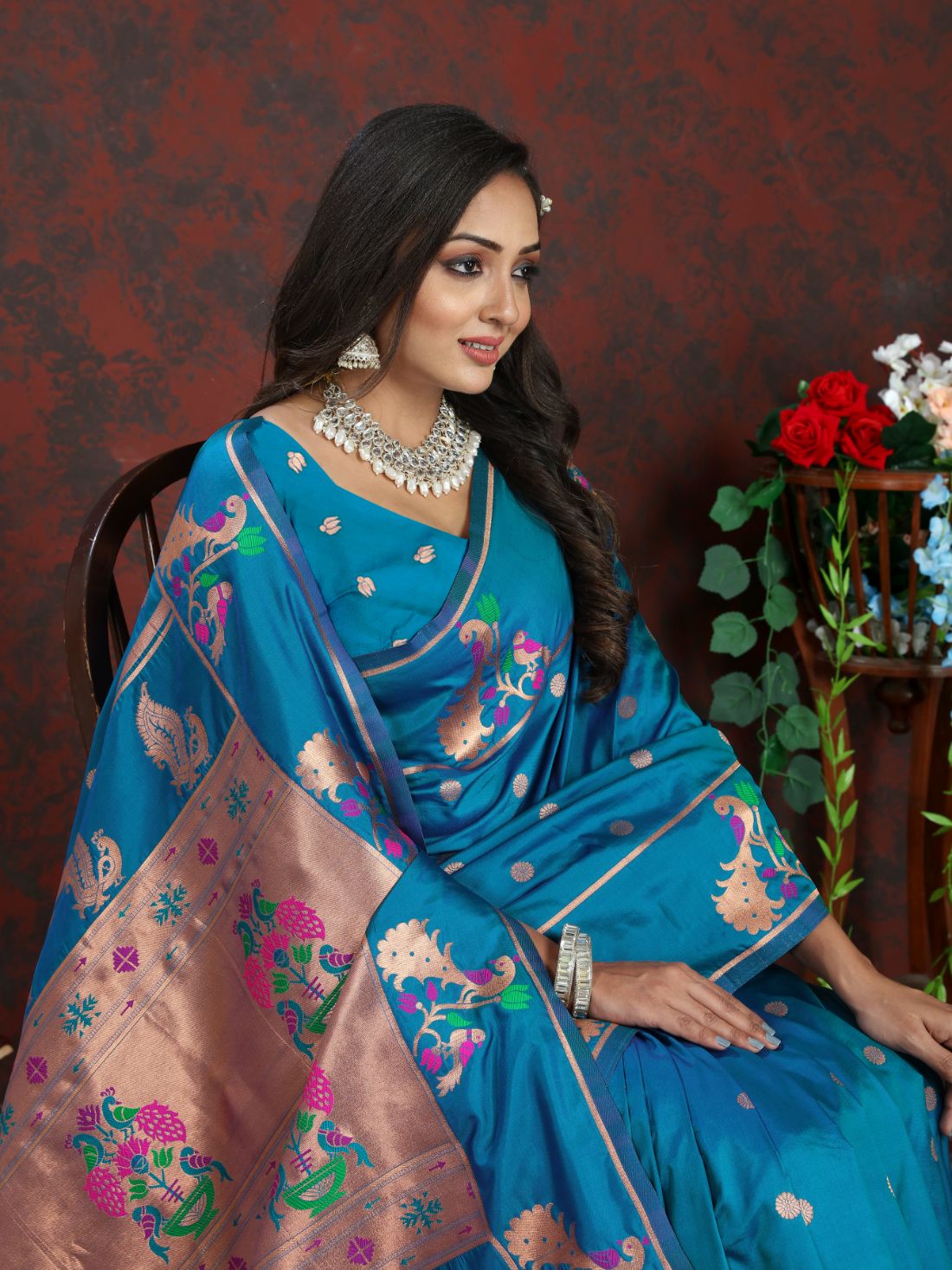 Aqua Blue Color Zari Woven Soft Paithani Silk Sarees With Rich Weaving Pallu with tassels.