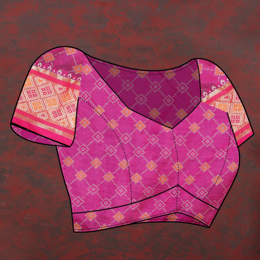 Aqua Blue & Pink Color Women's Soft Patola Silk meenakari weawing motifs with Rich Zari Pallu and contrast border with Tessels