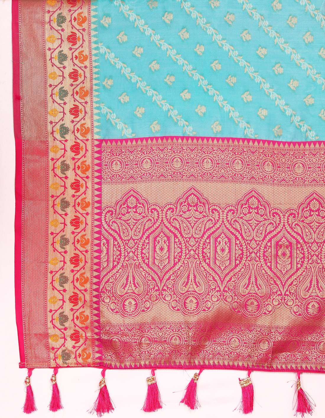 Light Blue & Pink Color Women’s Zari Woven Designer Soft Organza Silk Saree and Rich Pallu Weawing Unstitched Blouse With Blouse Piece.