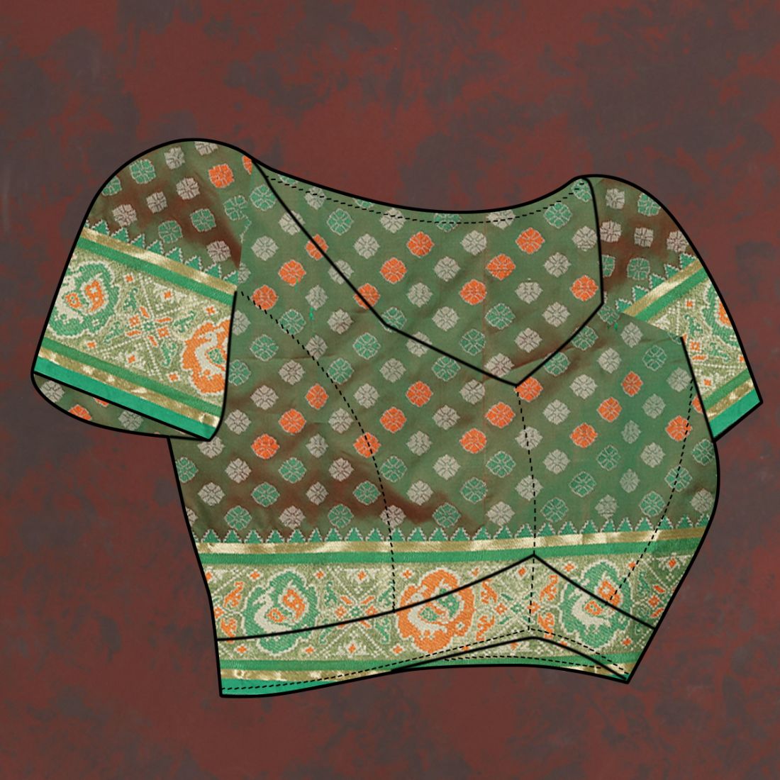 Purple & Green Women's Soft Patola Silk meenakari weawing motifs with Rich Zari Pallu and contrast border with Tessels.