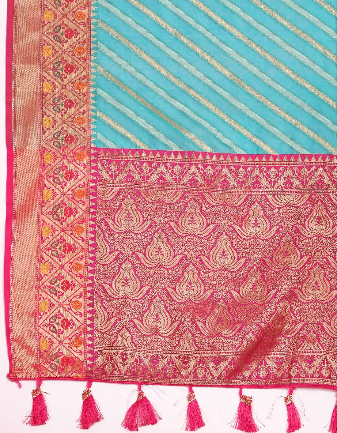 Light Blue & Pink Color Women’s Zari Woven Designer Soft Organza Silk Saree and Rich Pallu Weawing Unstitched Blouse With Blouse Piece.