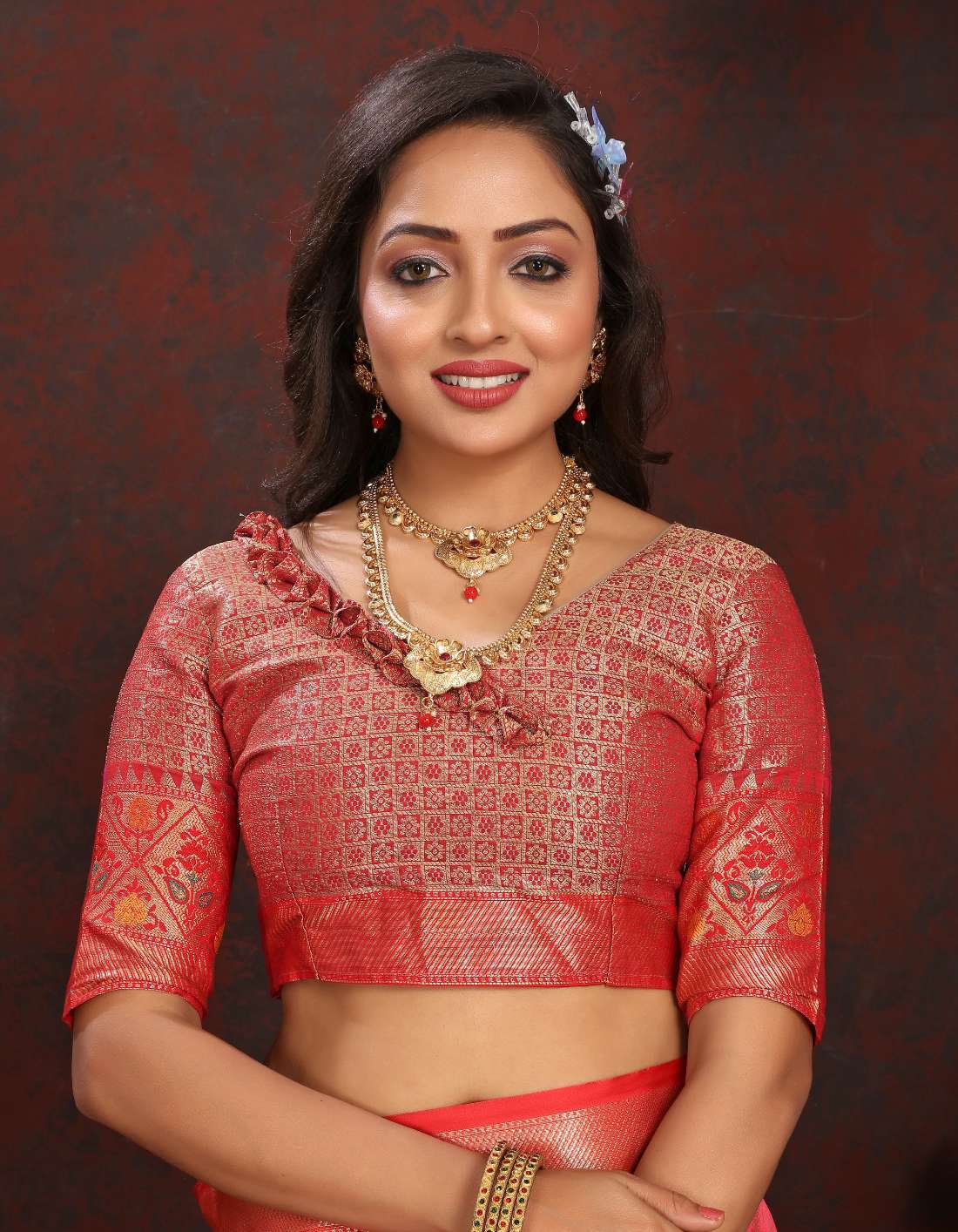 Pink & Red Color Women’s Zari Woven Designer Soft Organza Silk Saree and Rich Pallu Weawing Unstitched Blouse With Blouse Piece.