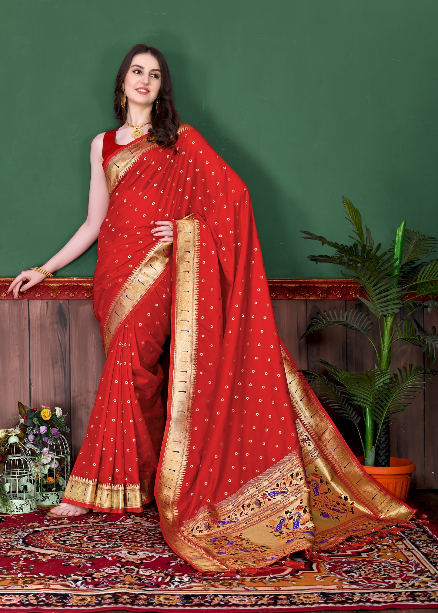 Soft Paithani Silk Saree with Gold Zari Weaving Motifs